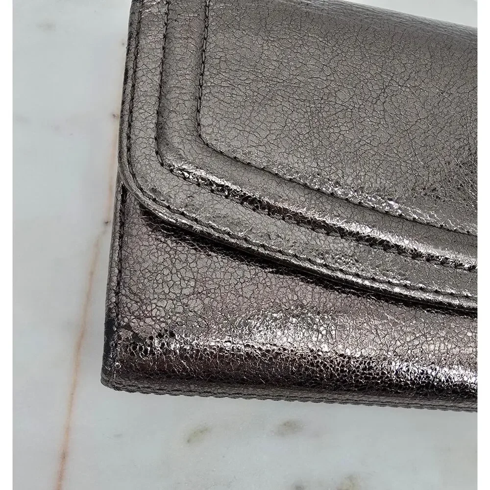 Coach Metallic Pewter‎ Leather Wallet & Checkbook Cover Set